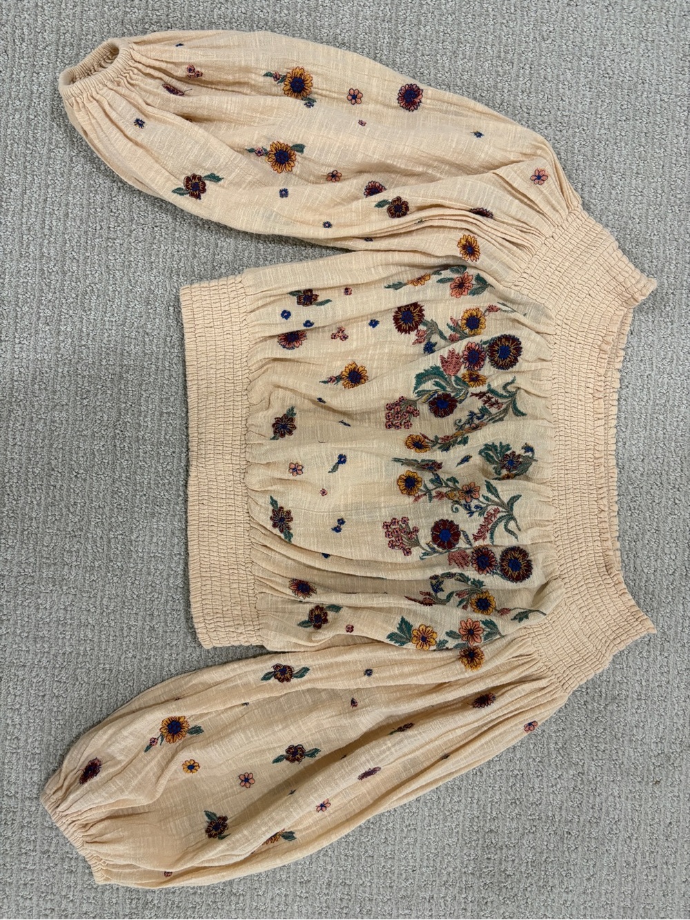 Free People Peach Off-Shoulder Embroidered Crop Top - Picture 2 of 5